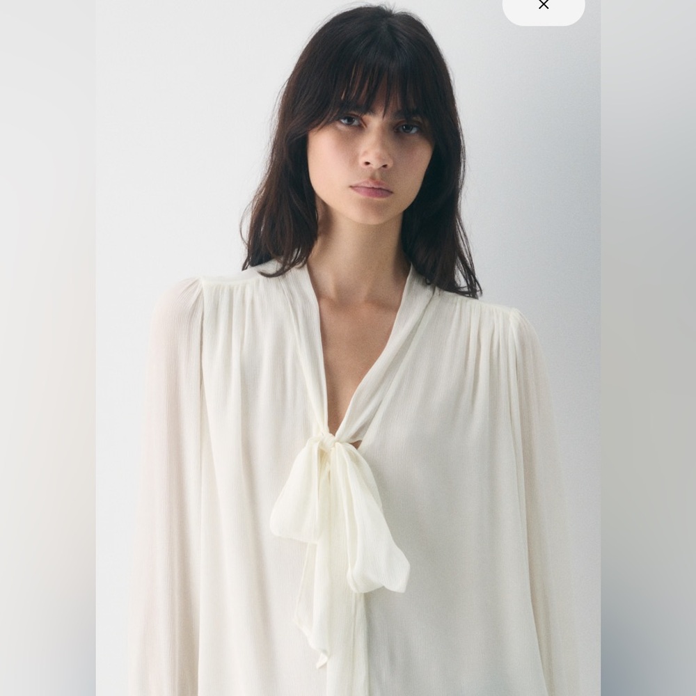 Aritzia Wilfred Elegant chiffron Cream Tie-Neck Blouse